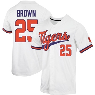 Luke Brown Replica White Youth Clemson Tigers Full-Button Baseball Jersey